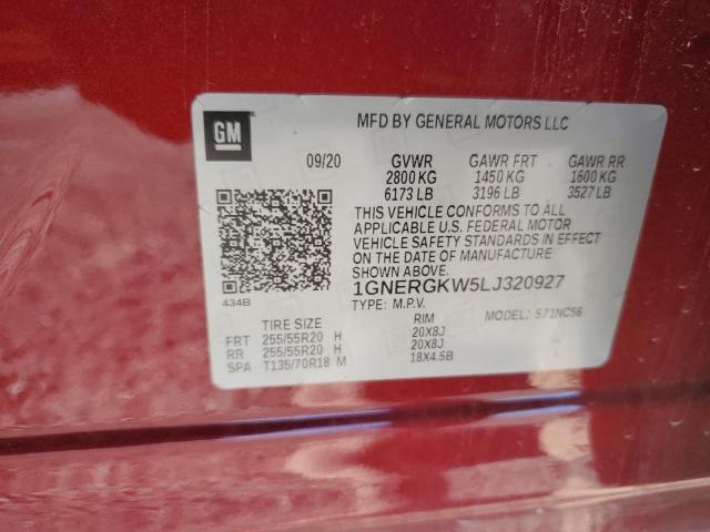 2020 Chevrolet Traverse Lt VIN: 1GNERGKW5LJ320927 Lot: 54189364