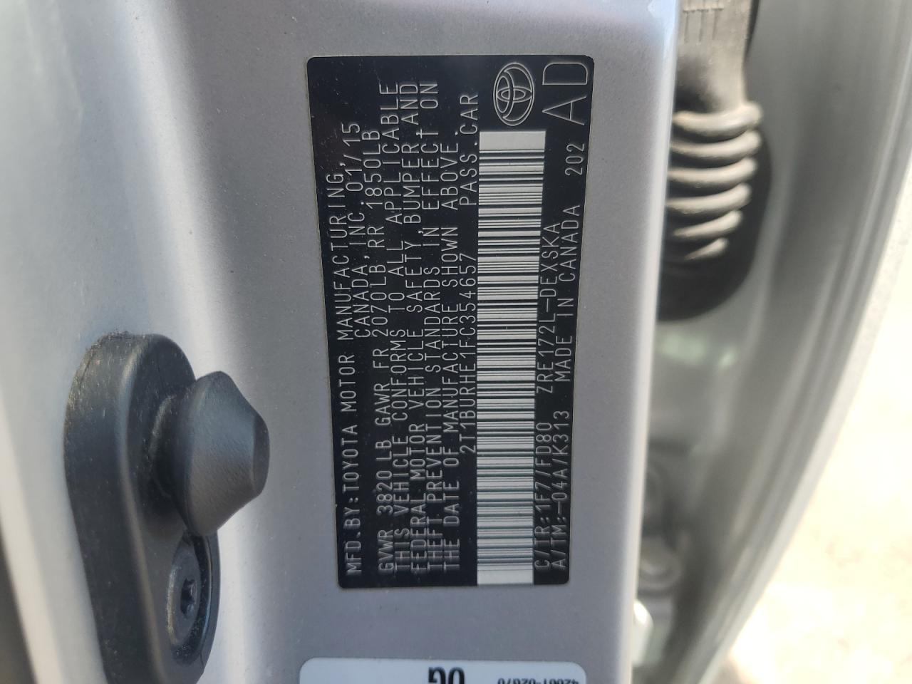 2T1BURHE1FC354657 2015 Toyota Corolla L