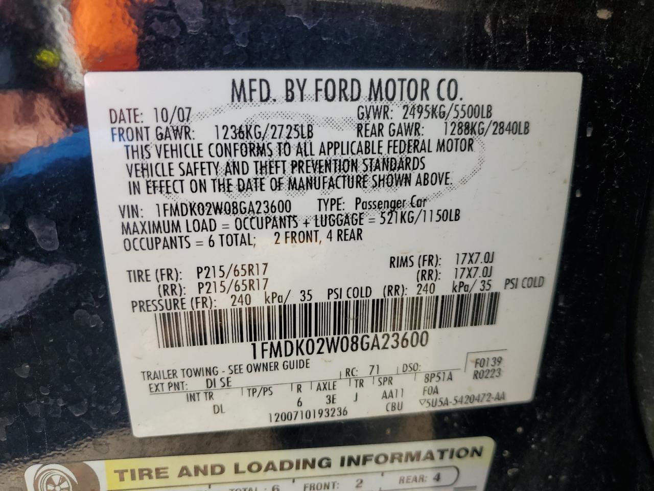 1FMDK02W08GA23600 2008 Ford Taurus X Sel