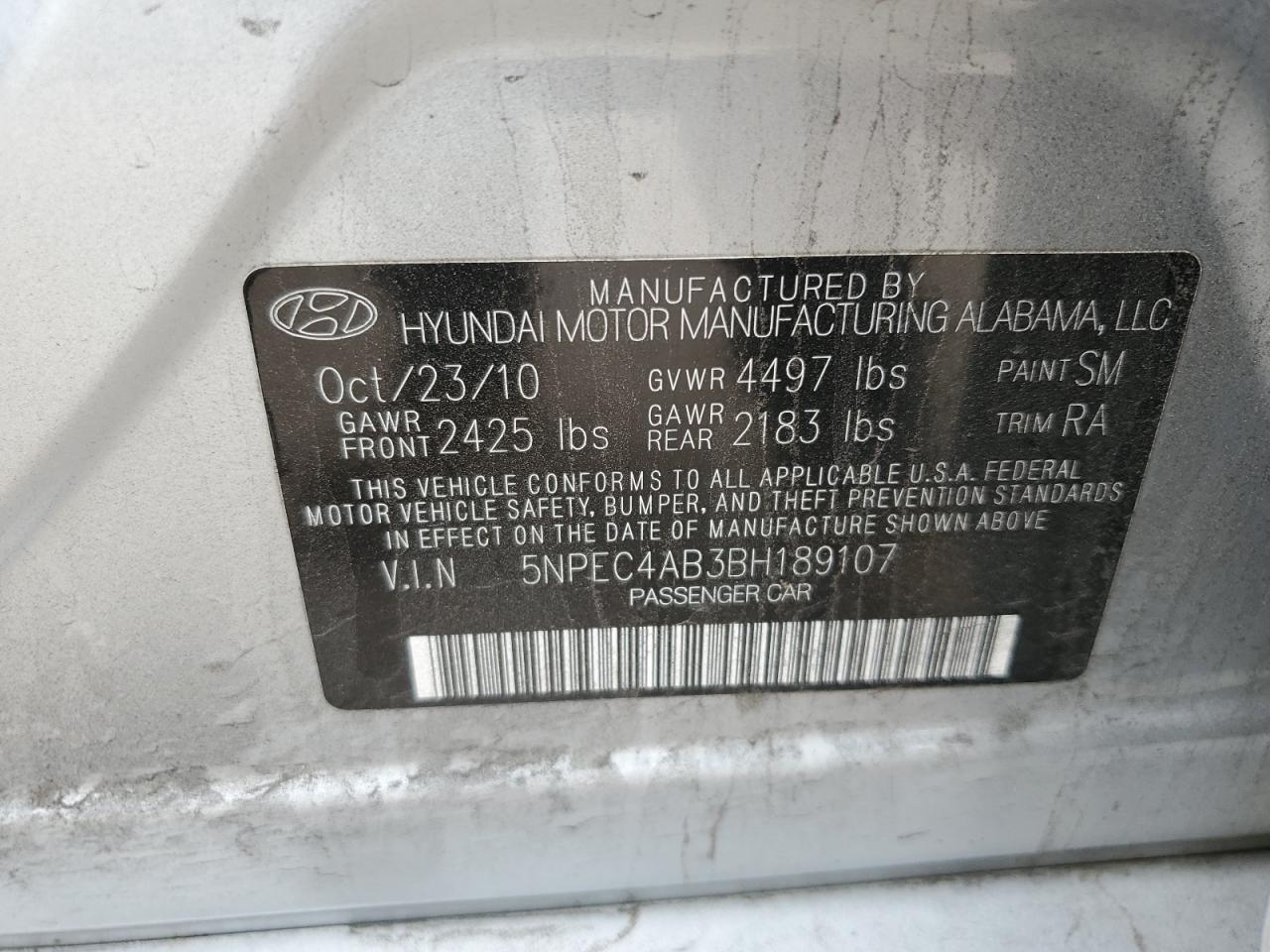 5NPEC4AB3BH189107 2011 Hyundai Sonata Se