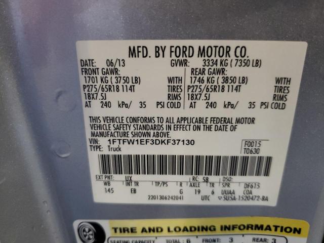 2013 Ford F150 Supercrew VIN: 1FTFW1EF3DKF37130 Lot: 56229994