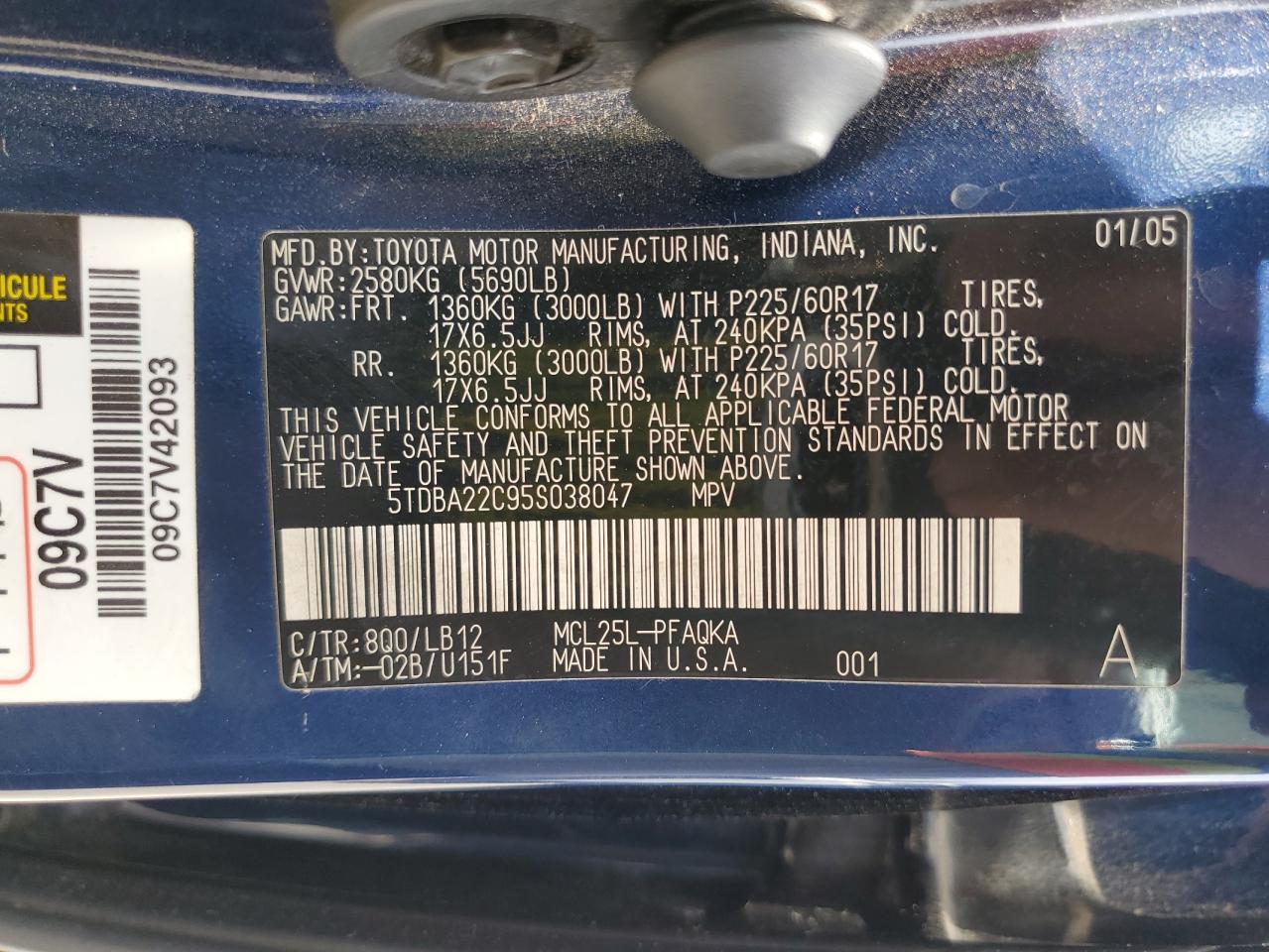 5TDBA22C95S038047 2005 Toyota Sienna Xle