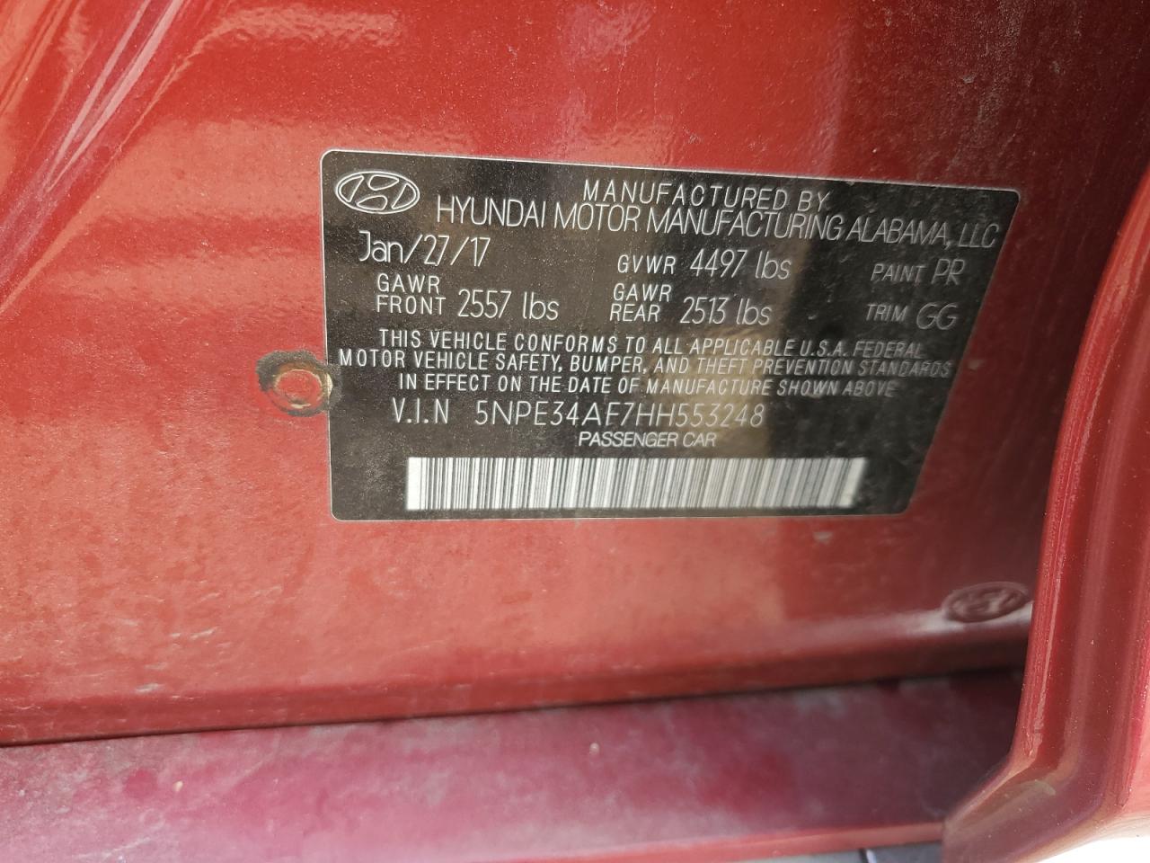 5NPE34AF7HH553248 2017 Hyundai Sonata Sport