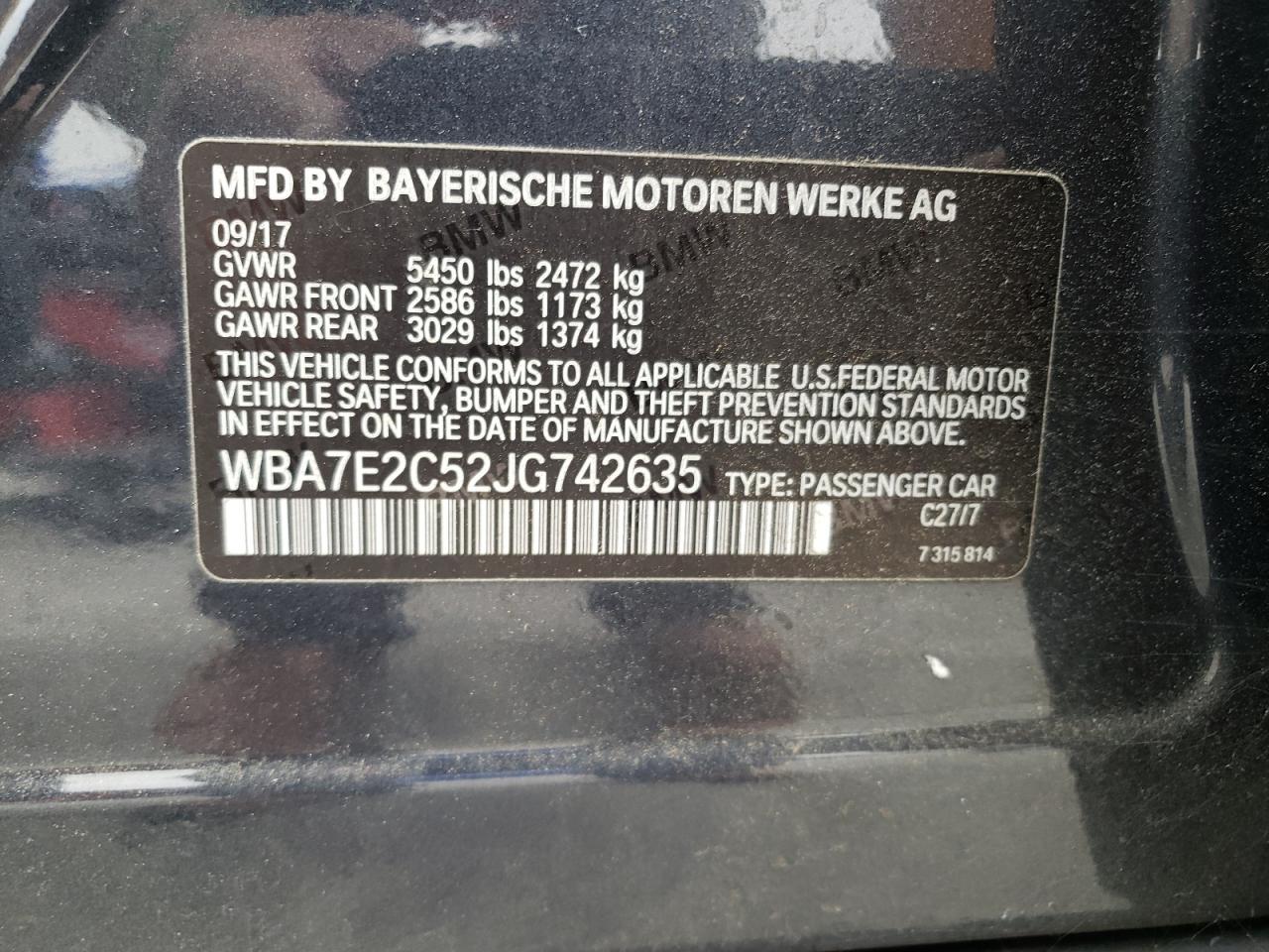 WBA7E2C52JG742635 2018 BMW 740 I