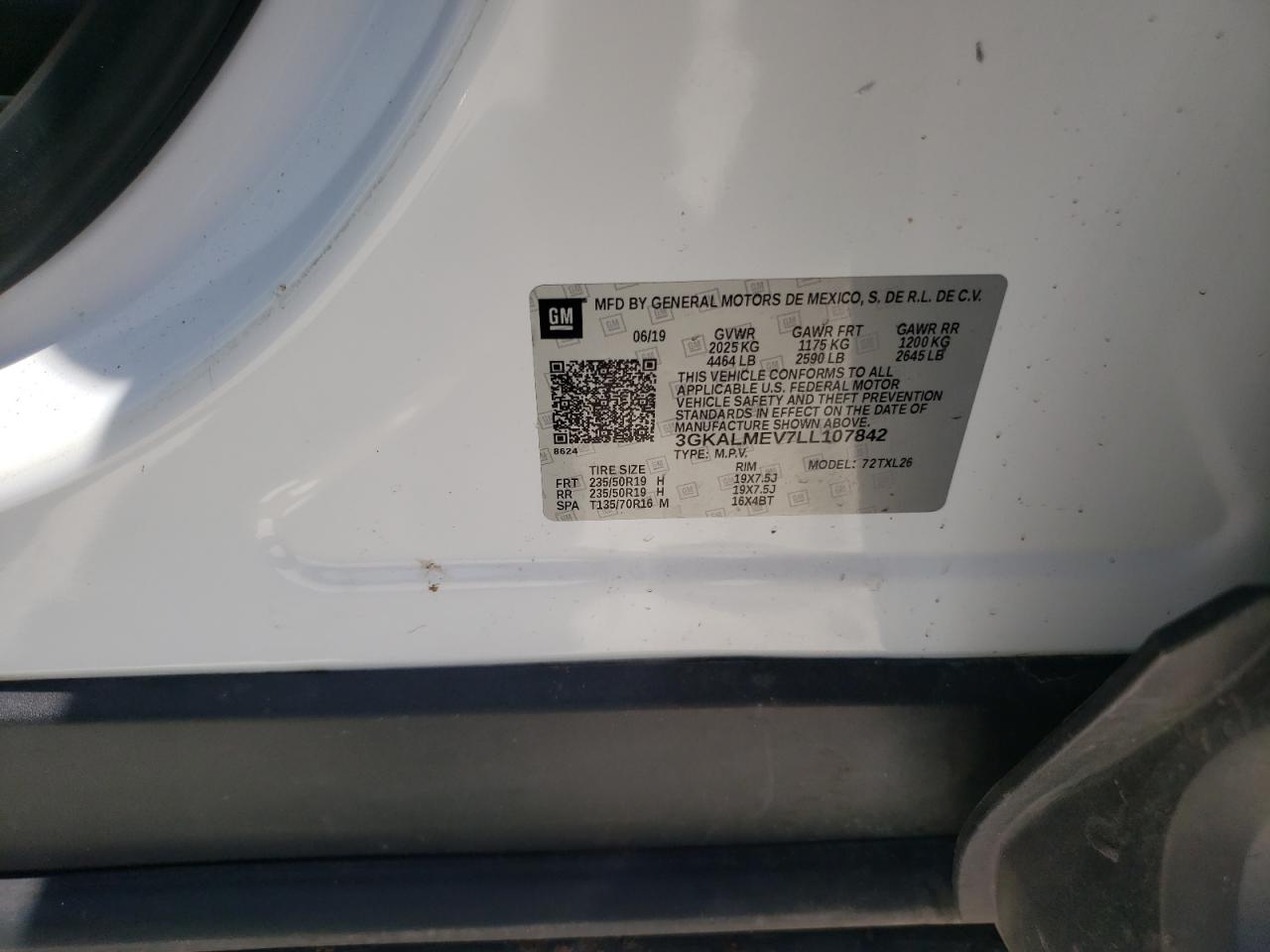 3GKALMEV7LL107842 2020 GMC Terrain Sle