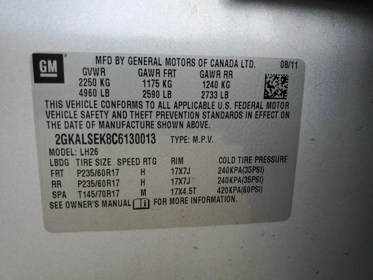 2GKALSEK8C6130013 2012 GMC Terrain Sle