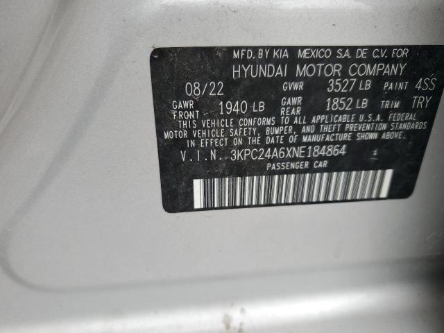 2022 Hyundai Accent Se VIN: 3KPC24A6XNE184864 Lot: 55045194