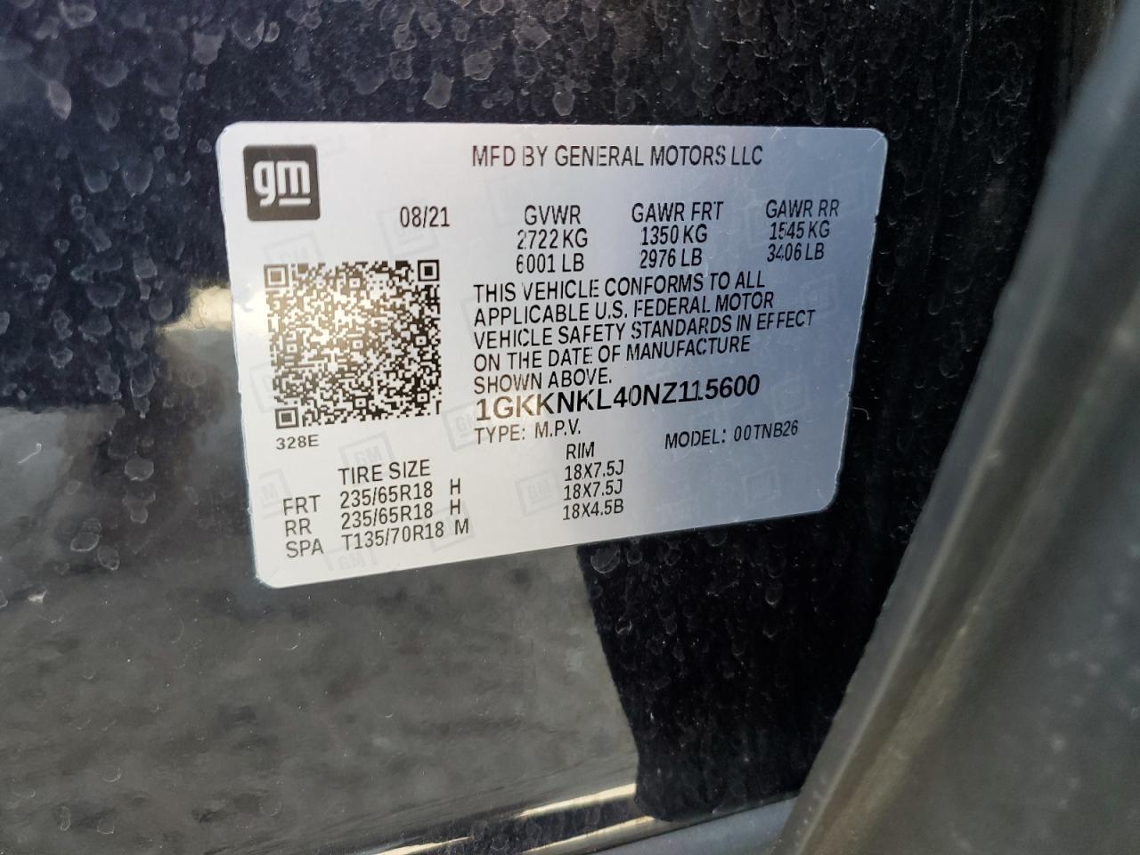 1GKKNKL40NZ115600 2022 GMC Acadia Sle