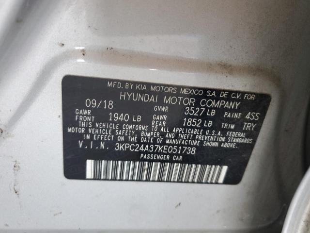 2019 Hyundai Accent Se VIN: 3KPC24A37KE051738 Lot: 53888194