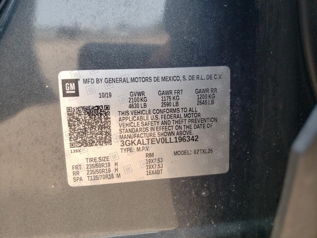 3GKALTEV0LL196342 2020 GMC Terrain Sle