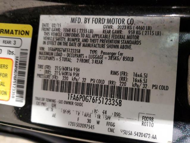 VIN 1FA6P0G76F5123358 2015 Ford Fusion, S no.13