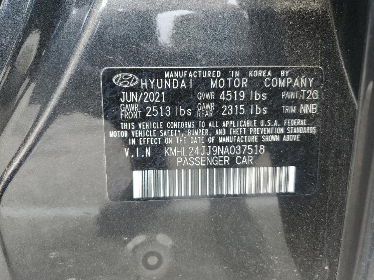 KMHL24JJ9NA037518 2022 Hyundai Sonata Hybrid