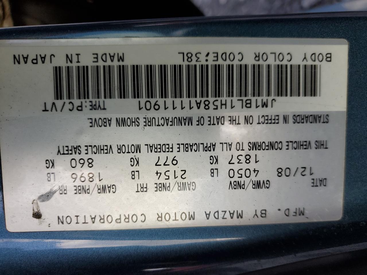 JM1BL1H58A1111901 2010 Mazda 3 S