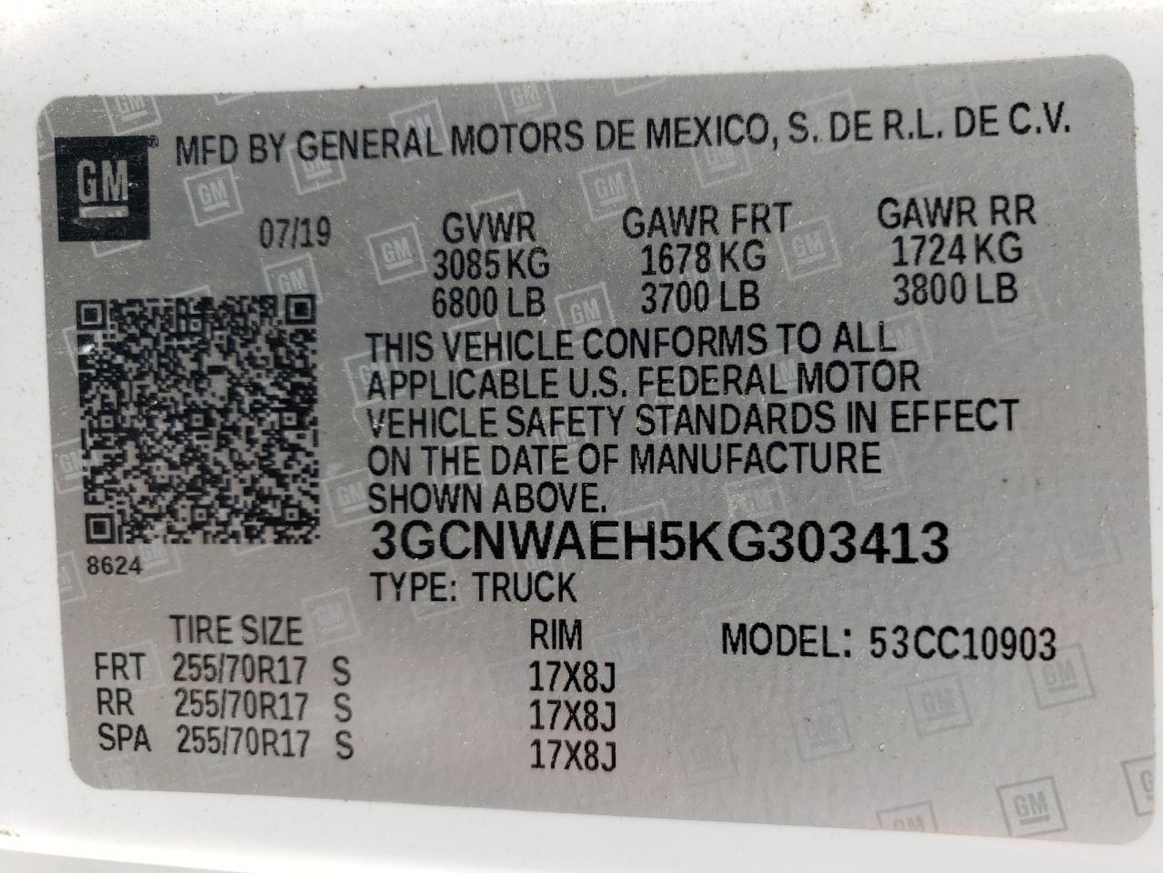 3GCNWAEH5KG303413 2019 Chevrolet Silverado C1500