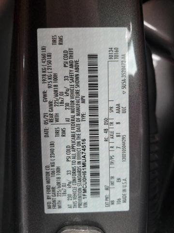 2021 Ford Escape Sel VIN: 1FMCU0H61MUA74516 Lot: 56400474