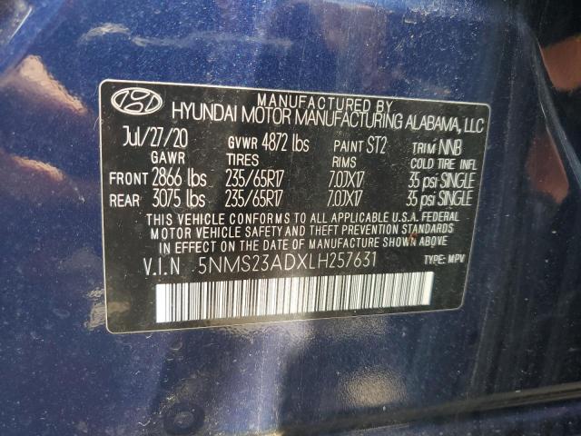 2020 Hyundai Santa Fe Se VIN: 5NMS23ADXLH257631 Lot: 55868494
