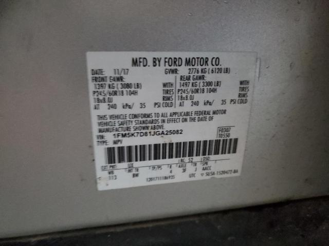 2018 Ford Explorer Xlt VIN: 1FM5K7D81JGA25082 Lot: 57250844