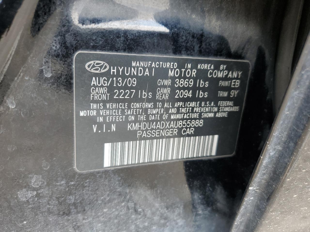 KMHDU4ADXAU855888 2010 Hyundai Elantra Blue