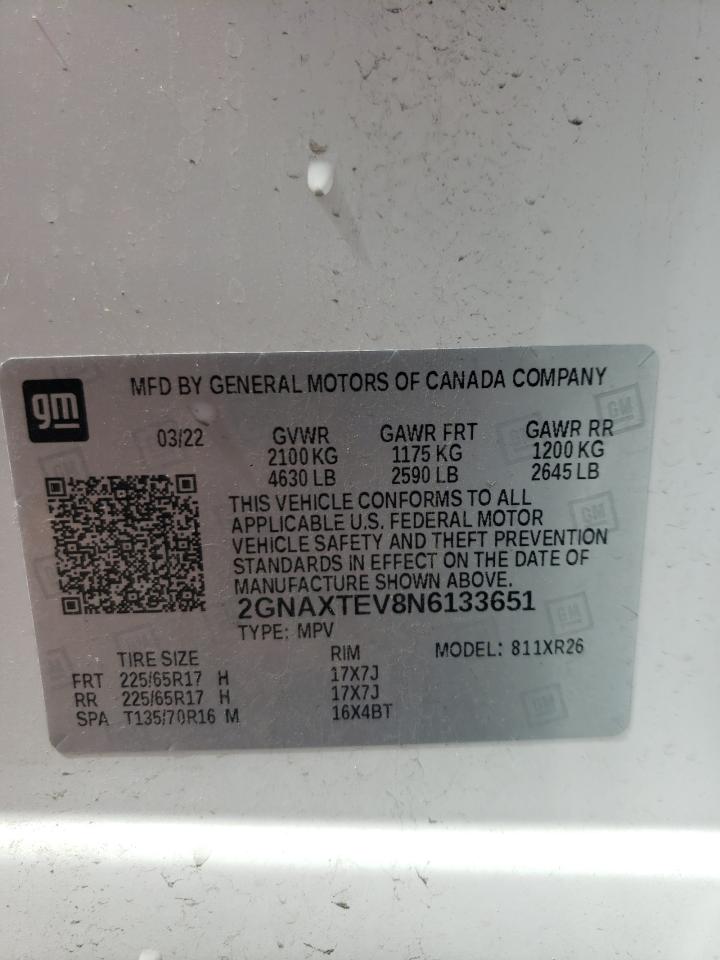 VIN: 2GNAXTEV8N6133651 2022 CHEVROLET EQUINOX