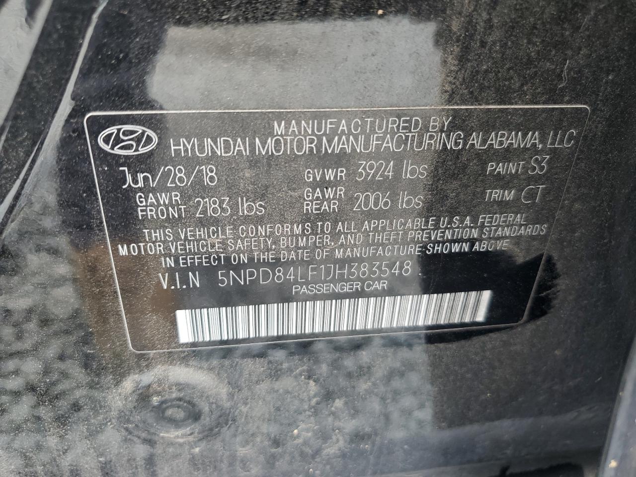 5NPD84LF1JH383548 2018 Hyundai Elantra Sel