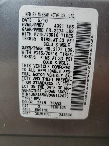 2010 Nissan Rogue S VIN: JN8AS5MV0AW142675 Lot: 55102064