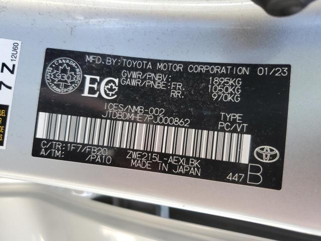 2023 Toyota Corolla Le VIN: JTDBDMHE7PJ000862 Lot: 52632544