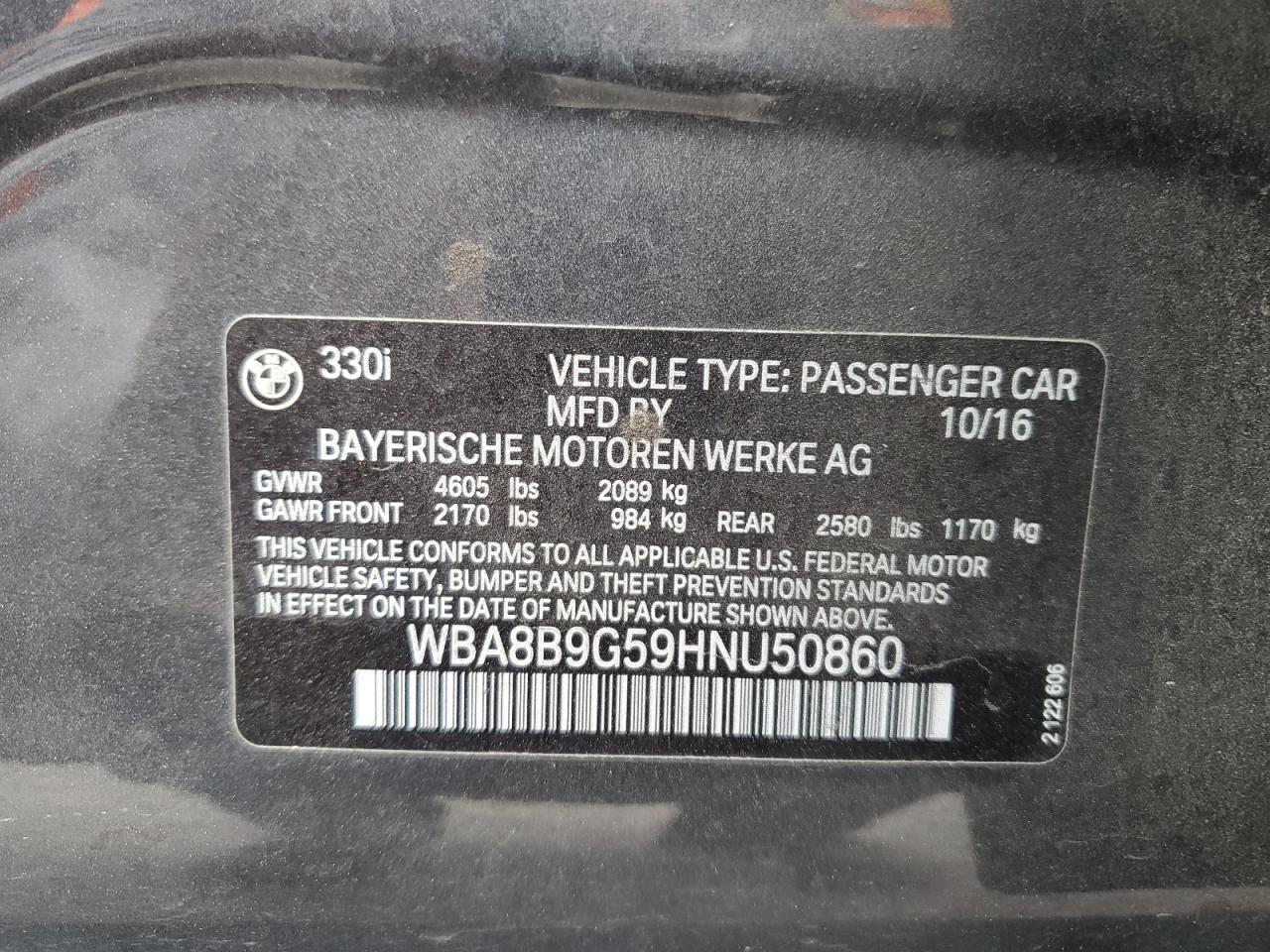 WBA8B9G59HNU50860 2017 BMW 330 I