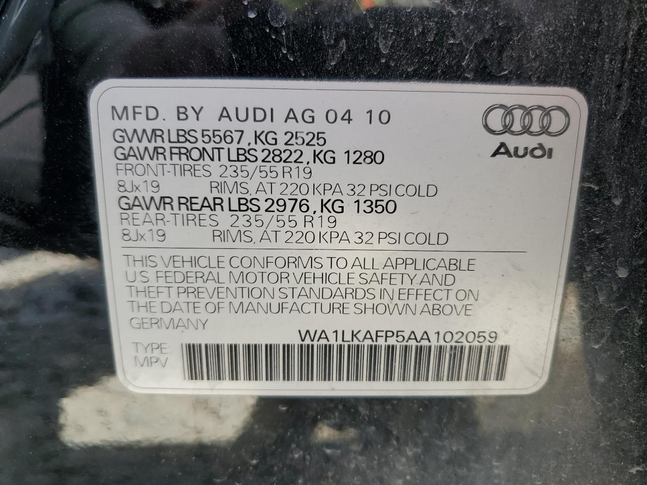 WA1LKAFP5AA102059 2010 Audi Q5 Premium Plus