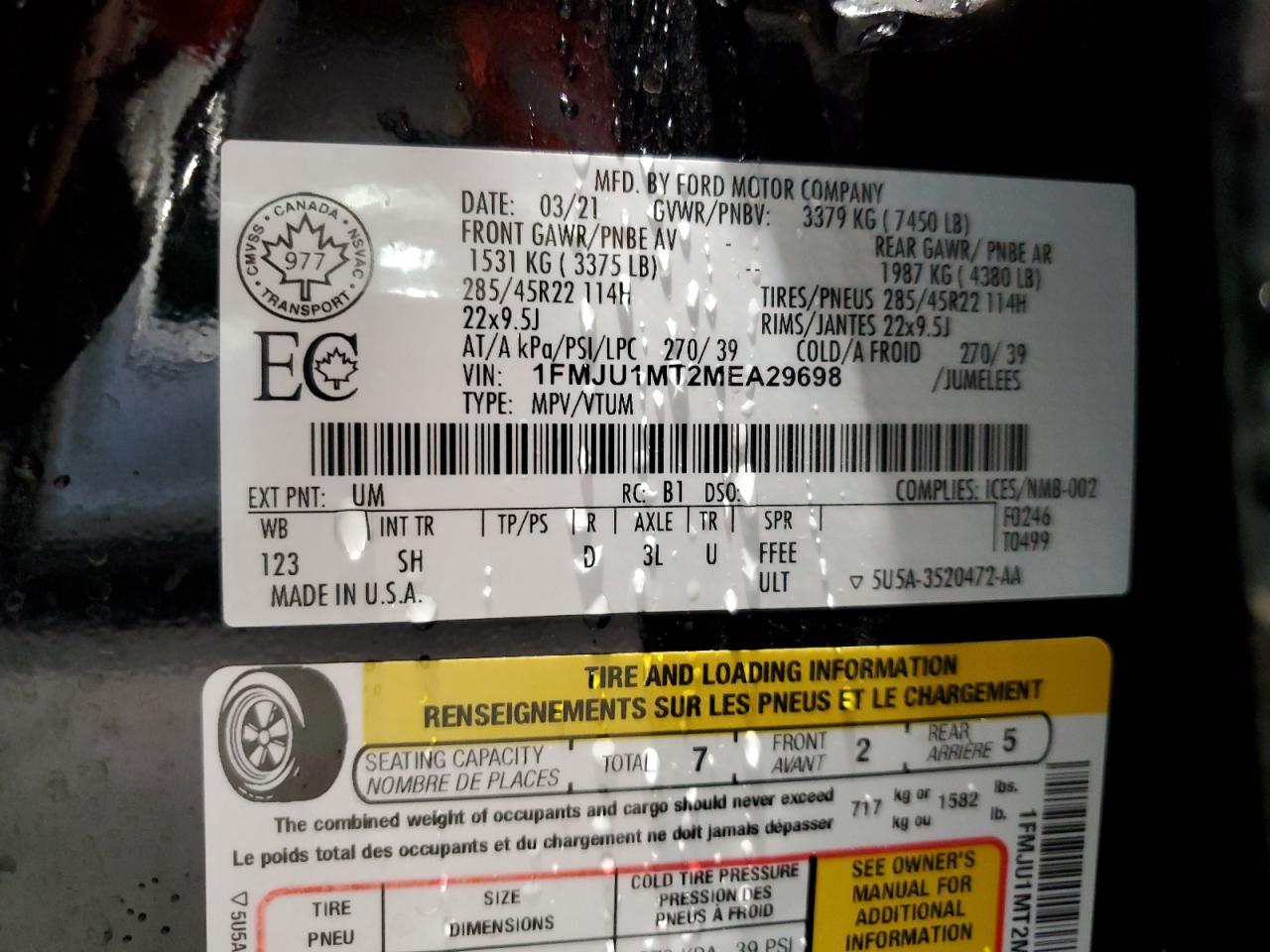 1FMJU1MT2MEA29698 2021 Ford Expedition Platinum