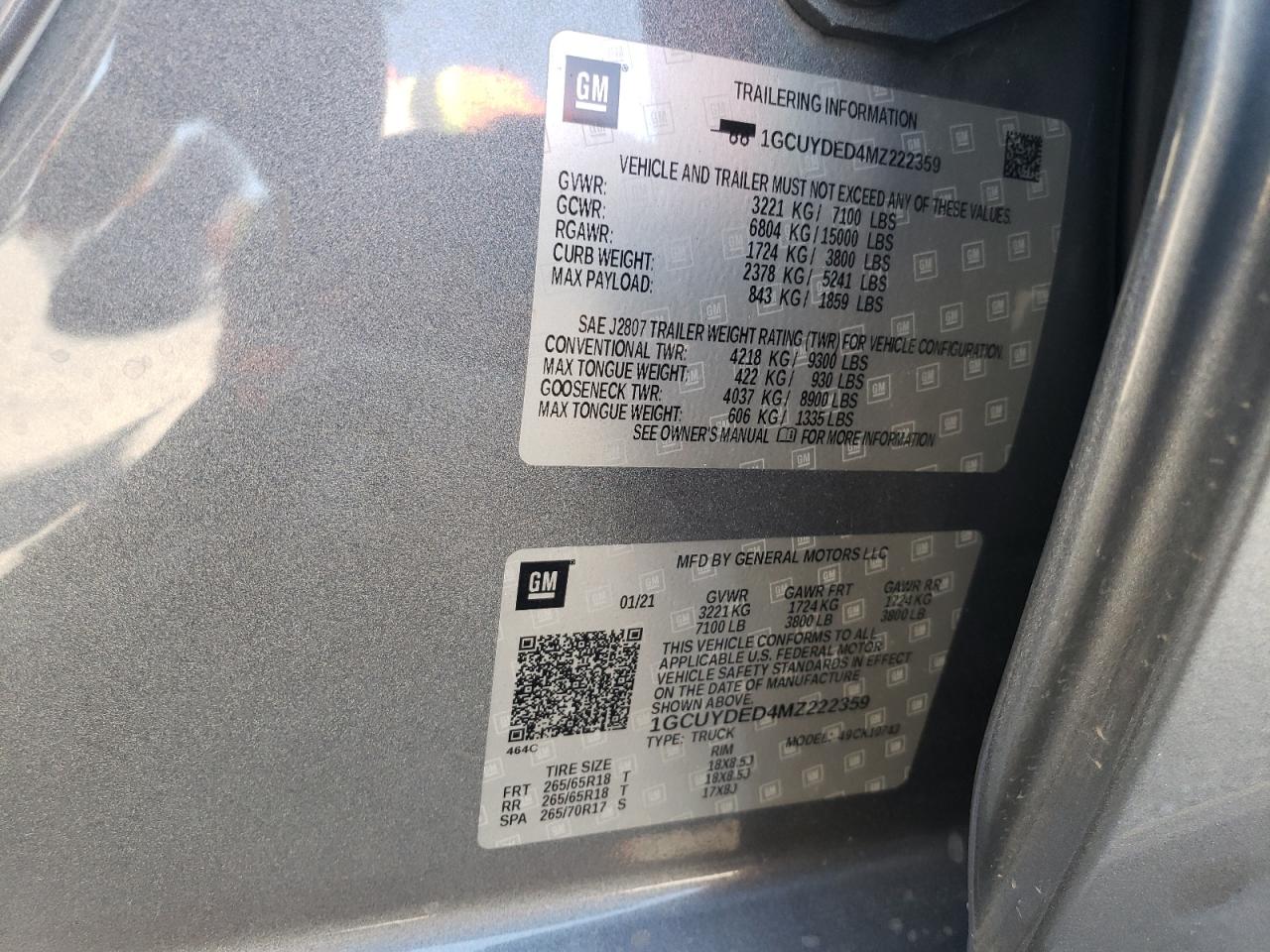 1GCUYDED4MZ222359 2021 Chevrolet Silverado K1500 Lt