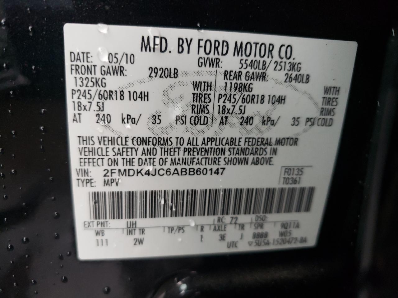 2FMDK4JC6ABB60147 2010 Ford Edge Sel