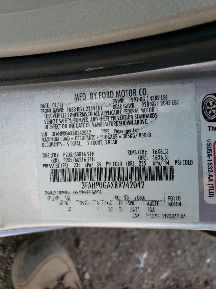 3FAHP0GAXBR242042 2011 Ford Fusion S