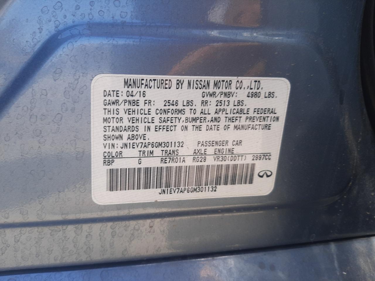 JN1EV7AP6GM301132 2016 Infiniti Q50 Premium