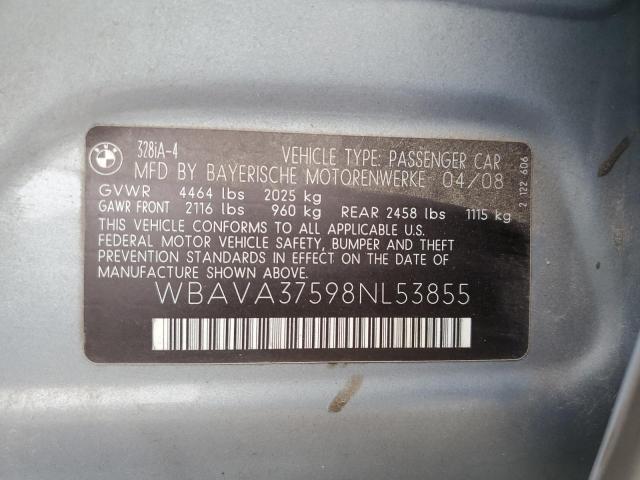 2008 BMW 328 I VIN: WBAVA37598NL53855 Lot: 54351174