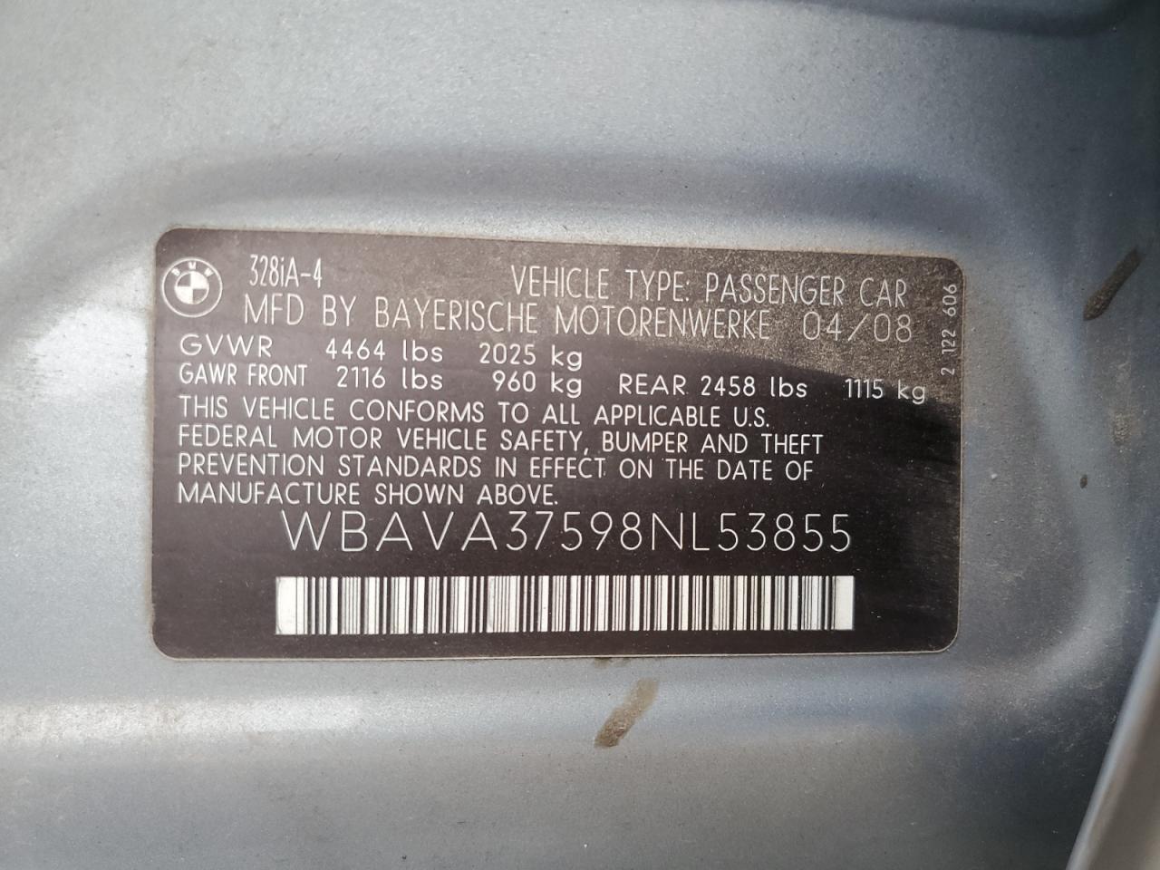 WBAVA37598NL53855 2008 BMW 328 I