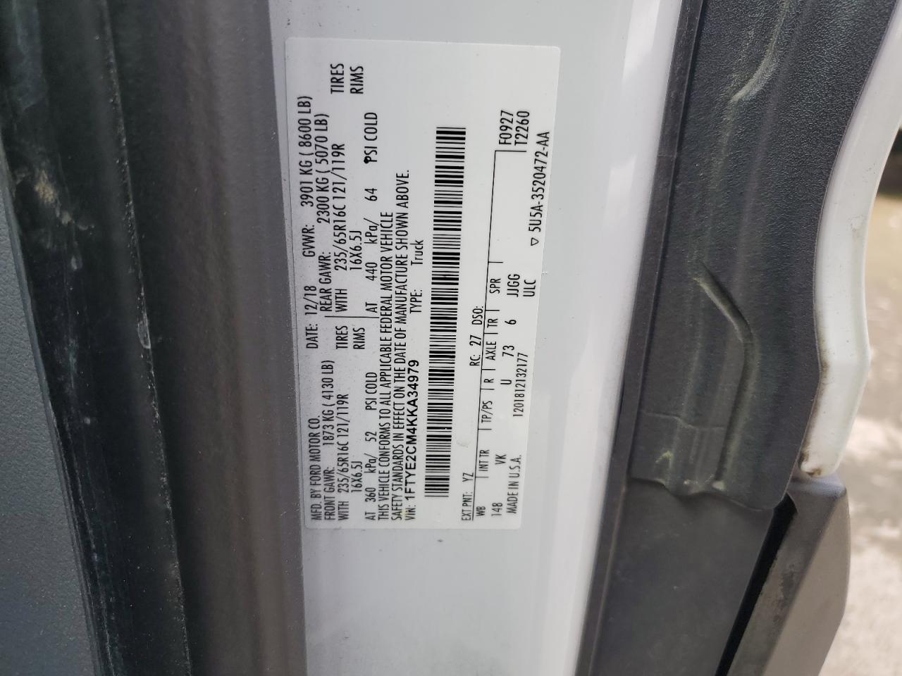 1FTYE2CM4KKA34979 2019 Ford Transit T-150