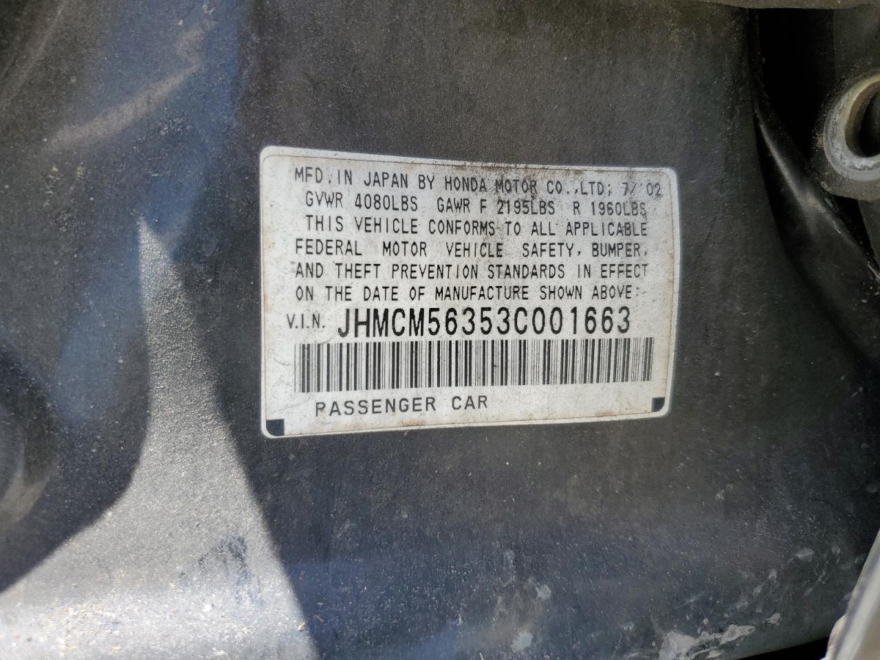 JHMCM56353C001663 2003 Honda Accord Lx