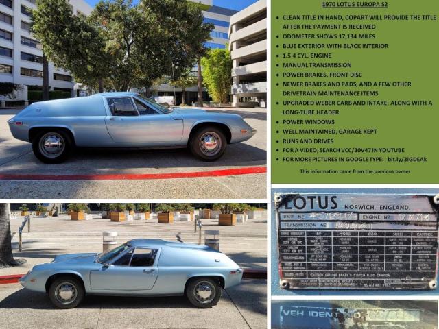 1970 Lotus Europa VIN: 652847 Lot: 54713084