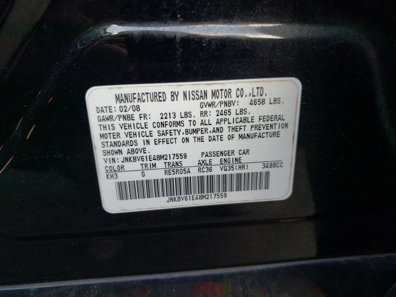 JNKBV61E48M217559 2008 Infiniti G35