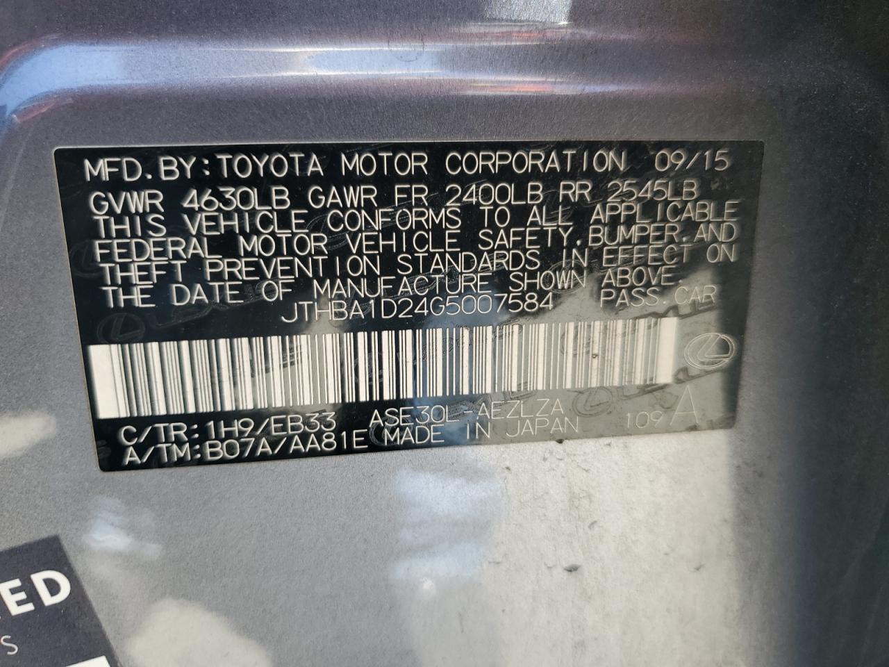 JTHBA1D24G5007584 2016 Lexus Is 200T