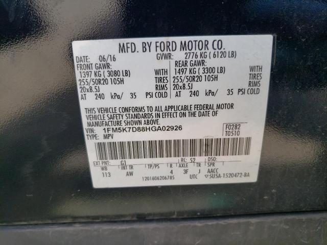 2017 Ford Explorer Xlt VIN: 1FM5K7D88HGA02926 Lot: 57086974