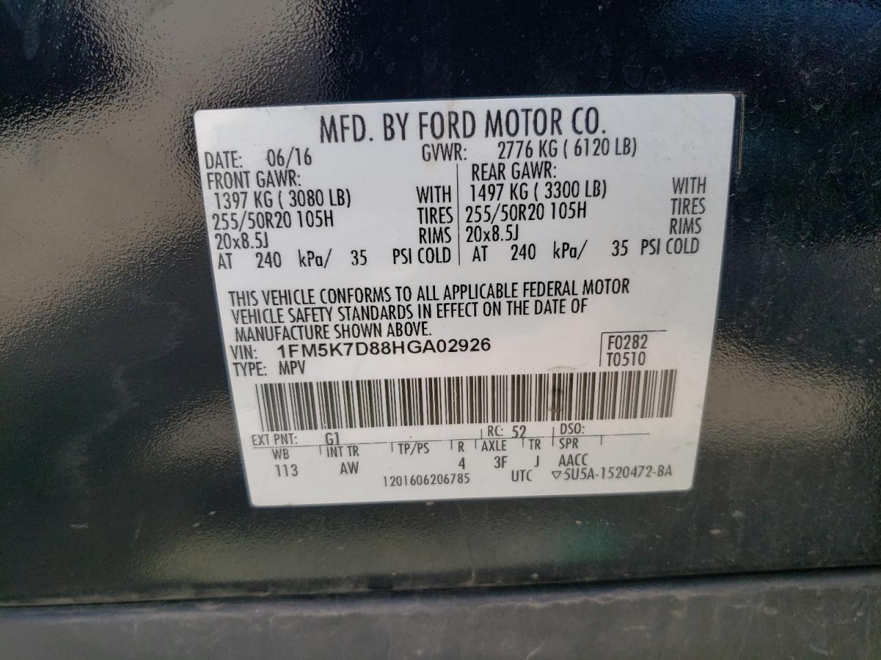 1FM5K7D88HGA02926 2017 Ford Explorer Xlt