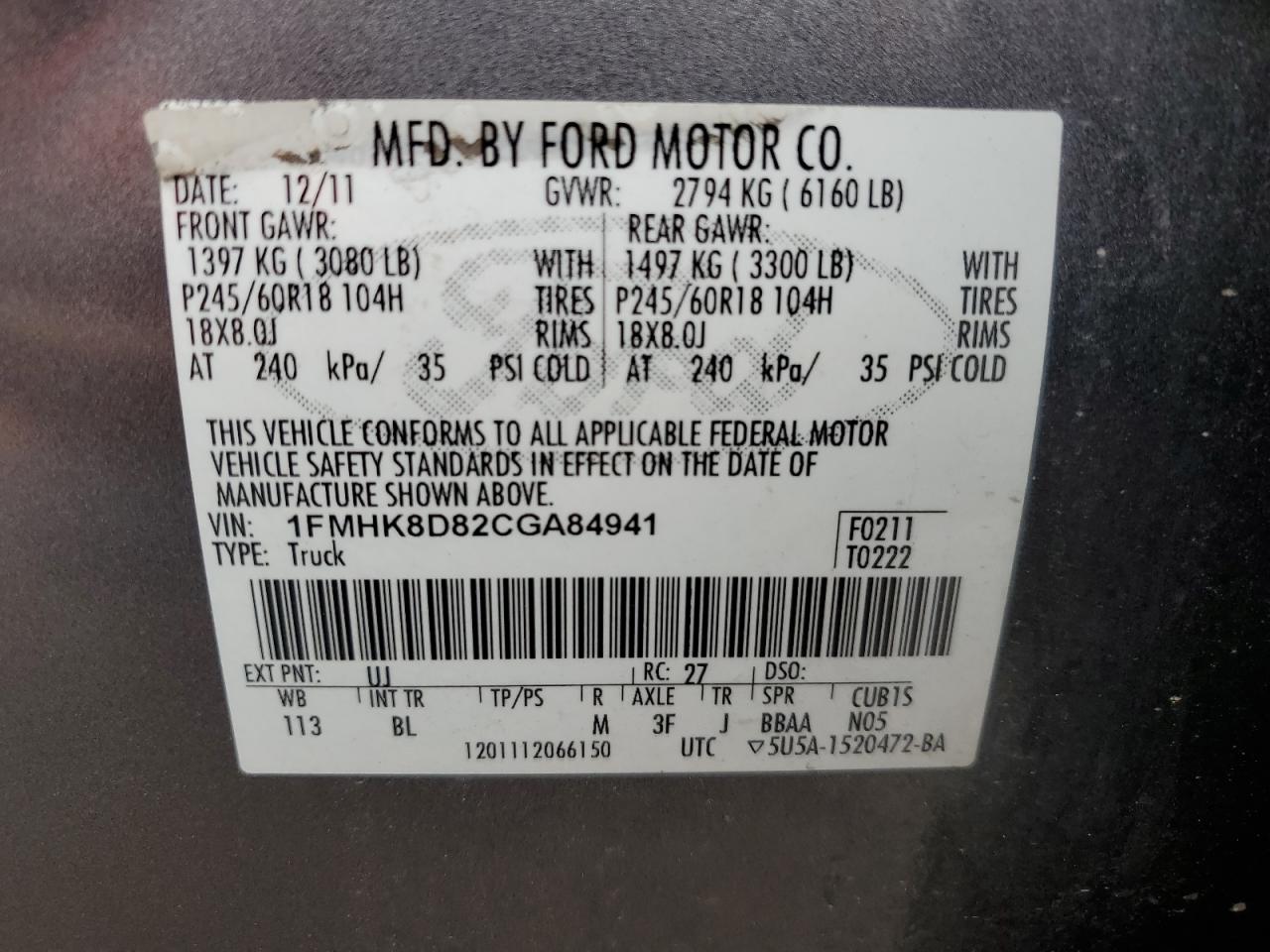 1FMHK8D82CGA84941 2012 Ford Explorer Xlt