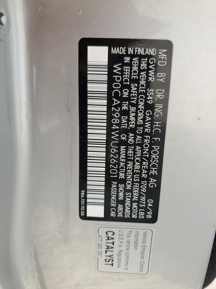 WP0CA2984WU626201 1998 Porsche Boxster