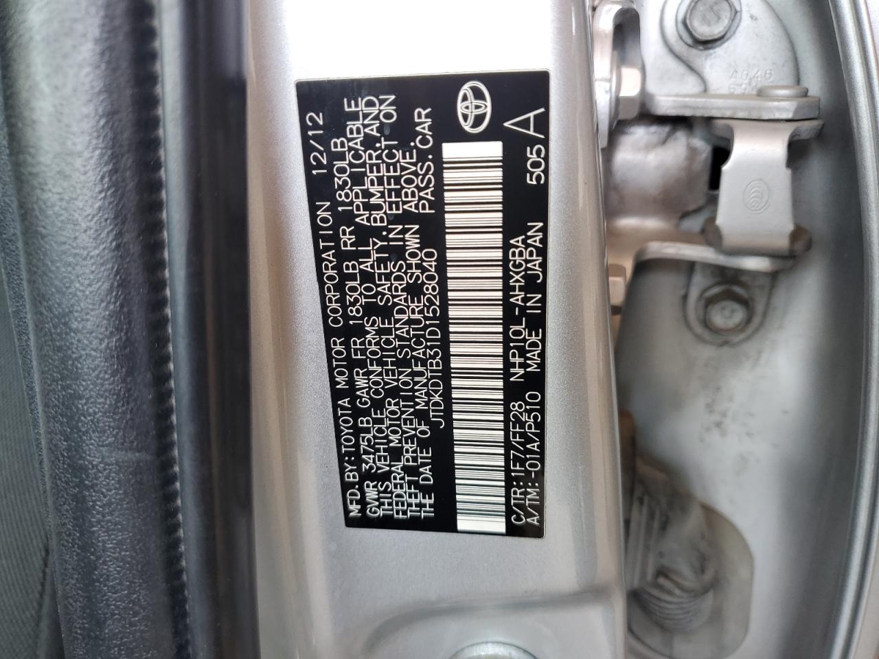 JTDKDTB31D1528040 2013 Toyota Prius C