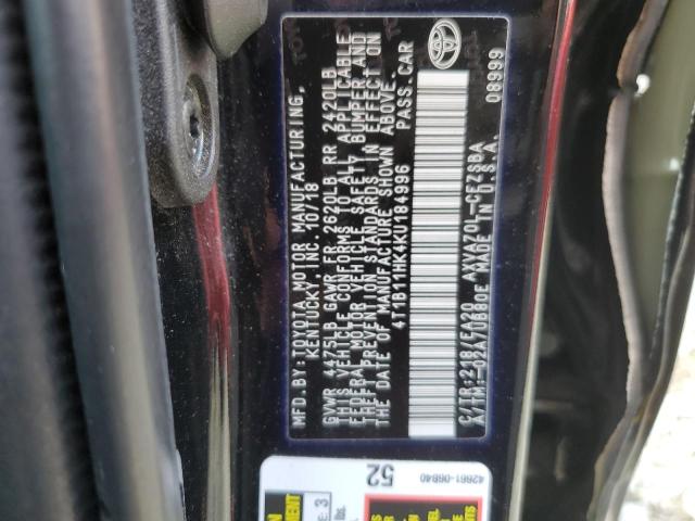 VIN 4T1B11HK4KU184996 2019 Toyota Camry, L no.12