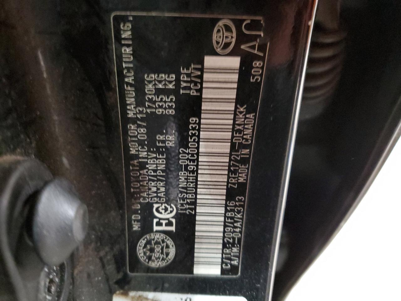 2T1BURHE9EC005339 2014 Toyota Corolla L