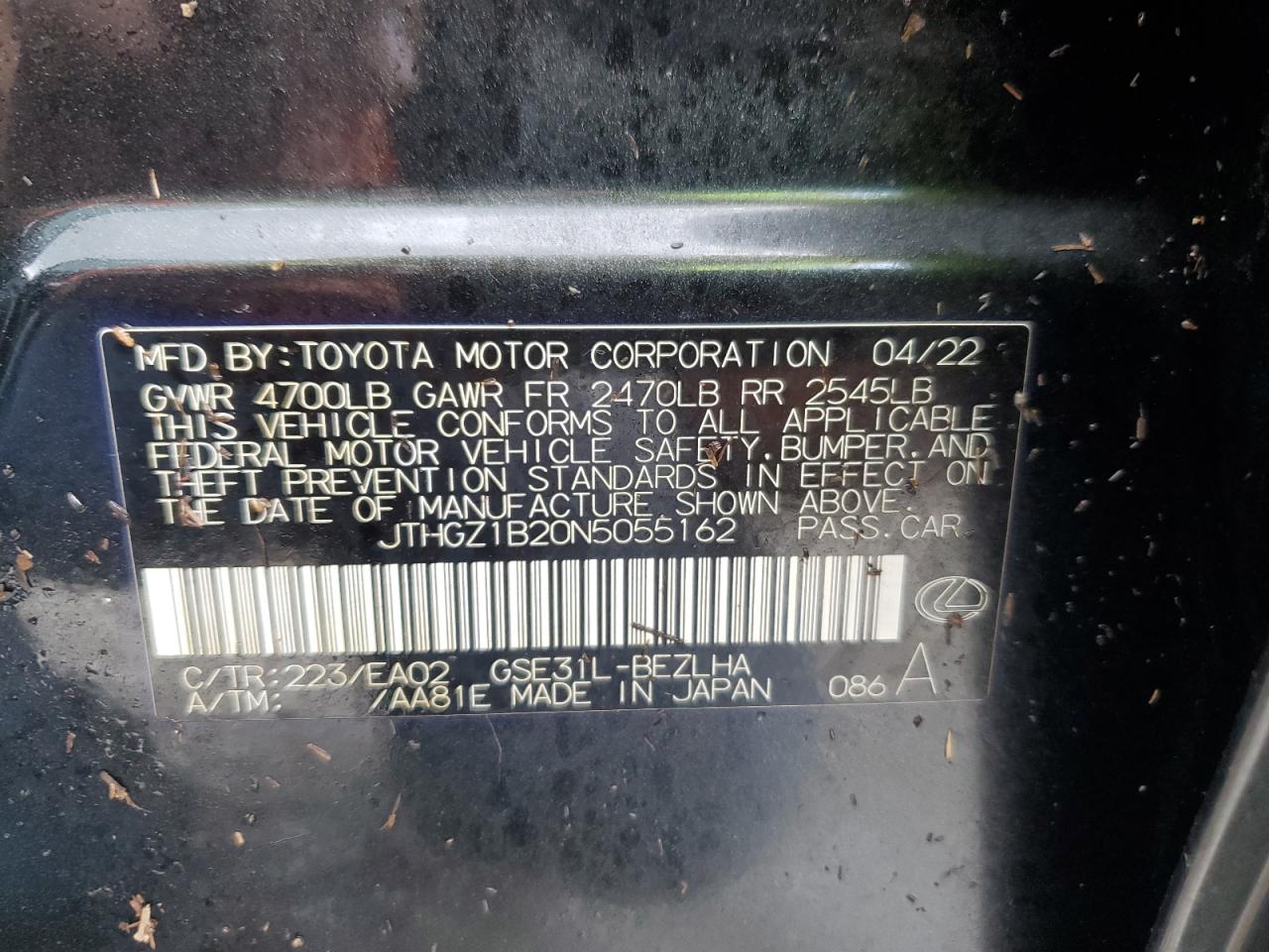 JTHGZ1B20N5055162 2022 Lexus Is 350 F-Sport