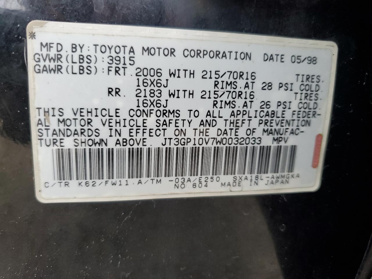 JT3GP10V7W0032033 1998 Toyota Rav4