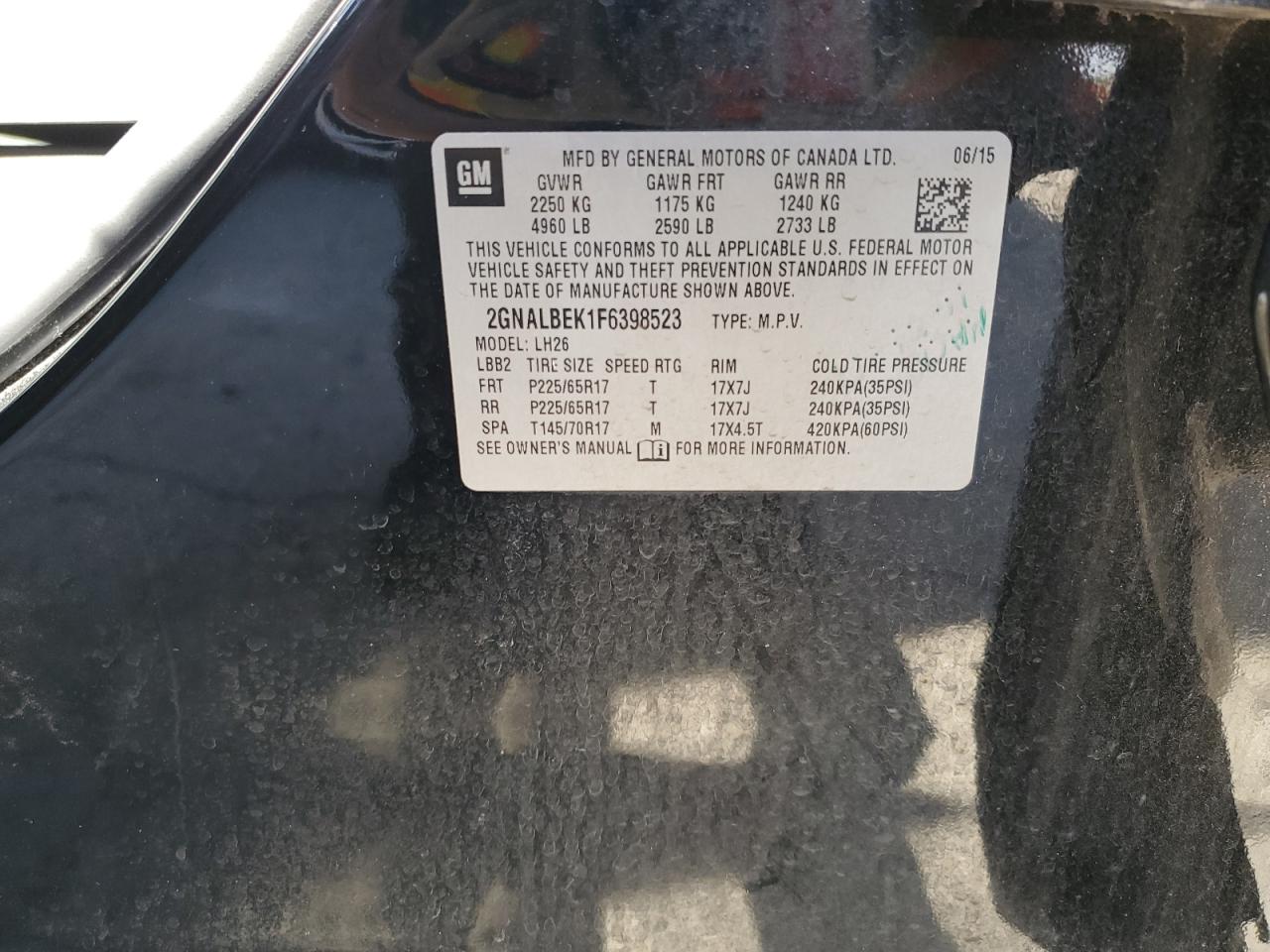 2GNALBEK1F6398523 2015 Chevrolet Equinox Lt